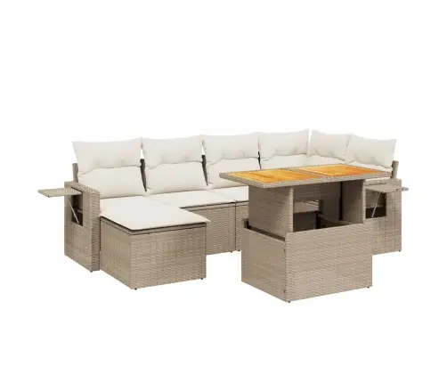 7-Daļīgs Dārza Dīvāna Komplekts, Matrači, Bēša Pe Rotangpalma Vidaxl