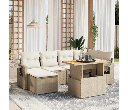 7-Daļīgs Dārza Dīvāna Komplekts, Matrači, Bēša Pe Rotangpalma Vidaxl