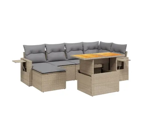 7-Daļīgs Dārza Dīvāna Komplekts, Matrači, Bēša Pe Rotangpalma Vidaxl