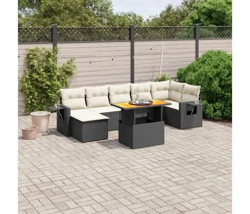 Sofos Komplektas Su Pagalvėlėmis, 8 Dalių, Juodas, Poliratanas