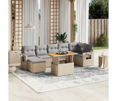 8-Daļīgs Dārza Dīvāna Komplekts, Matrači, Bēša Pe Rotangpalma Vidaxl