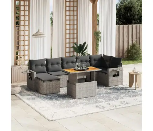 8-Daļīgs Dārza Dīvāna Komplekts Ar Matračiem, Pelēks Pe Pinums Vidaxl