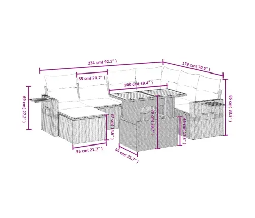 8-Daļīgs Dārza Dīvāna Komplekts, Matrači, Bēša Pe Rotangpalma Vidaxl