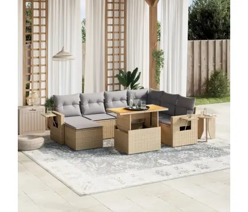 8-Daļīgs Dārza Dīvāna Komplekts, Matrači, Bēša Pe Rotangpalma Vidaxl