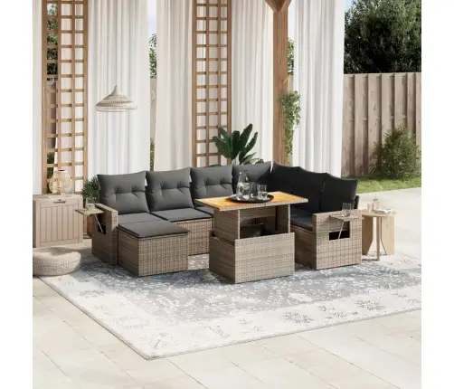 8-Daļīgs Dārza Dīvāna Komplekts Ar Matračiem, Pelēks Pe Pinums Vidaxl