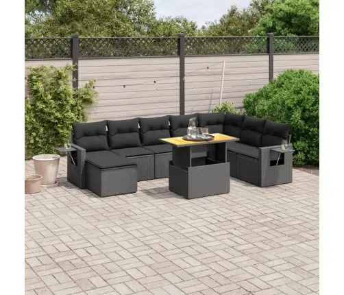 Sodo Komplektas Su Pagalvėlėmis, 9 Dalių, Juodas, Poliratanas