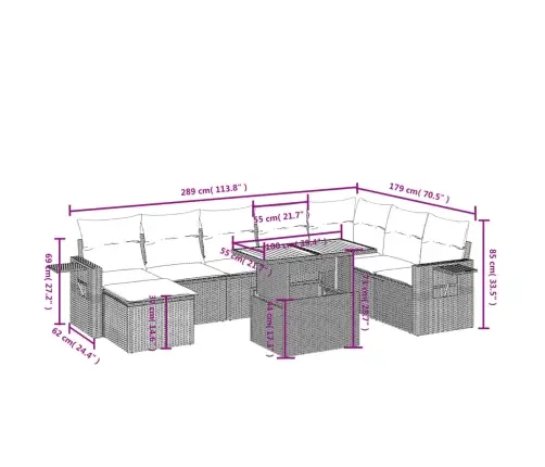9-Daļīgs Dārza Dīvāna Komplekts, Matrači, Melna Pe Rotangpalma Vidaxl