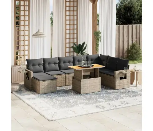 Sofos Komplektas Su Pagalvėlėmis, 9 Dalių, Pilkas, Poliratanas