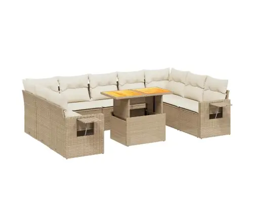 Sofos Komplektas Su Pagalvėlėmis, 10 Dalių, Smėlio, Poliratanas