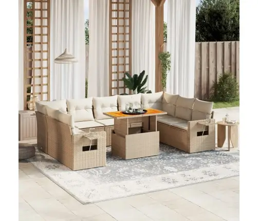 Sofos Komplektas Su Pagalvėlėmis, 10 Dalių, Smėlio, Poliratanas