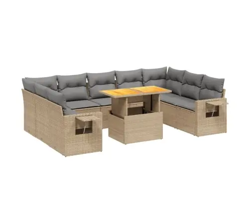 10-Daļīgs Dārza Dīvāna Komplekts, Matrači, Bēša Pe Rotangpalma Vidaxl