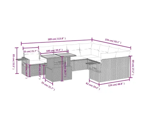 10-Daļīgs Dārza Dīvāna Komplekts, Matrači, Melna Pe Rotangpalma Vidaxl