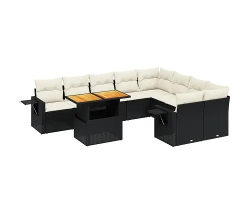 10-Daļīgs Dārza Dīvāna Komplekts, Matrači, Melna Pe Rotangpalma Vidaxl