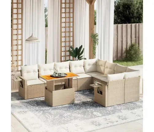 Sofos Komplektas Su Pagalvėlėmis, 10 Dalių, Smėlio, Poliratanas