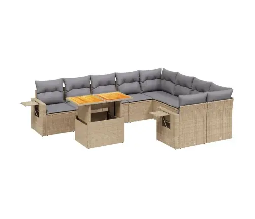 10-Daļīgs Dārza Dīvāna Komplekts, Matrači, Bēša Pe Rotangpalma Vidaxl