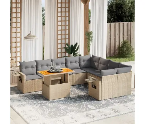 10-Daļīgs Dārza Dīvāna Komplekts, Matrači, Bēša Pe Rotangpalma Vidaxl