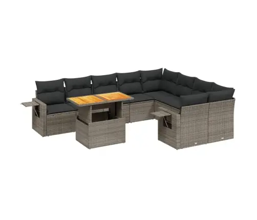 10-Daļīgs Dārza Dīvāna Komplekts Ar Matračiem, Pelēks Pe Pinums Vidaxl