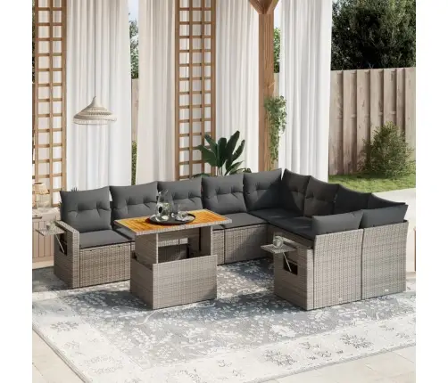 10-Daļīgs Dārza Dīvāna Komplekts Ar Matračiem, Pelēks Pe Pinums Vidaxl