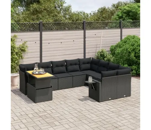 10-Daļīgs Dārza Dīvāna Komplekts, Matrači, Melna Pe Rotangpalma Vidaxl