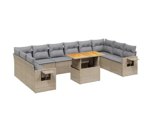 11-Daļīgs Dārza Dīvāna Komplekts, Matrači, Bēša Pe Rotangpalma Vidaxl