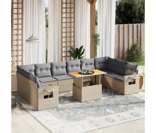 11-Daļīgs Dārza Dīvāna Komplekts, Matrači, Bēša Pe Rotangpalma Vidaxl