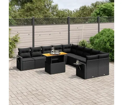 11-Daļīgs Dārza Dīvāna Komplekts, Matrači, Melna Pe Rotangpalma Vidaxl