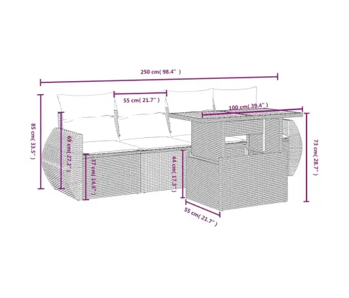 5-Daļīgs Dārza Dīvāna Komplekts Ar Matračiem, Pe Rotangpalma Vidaxl