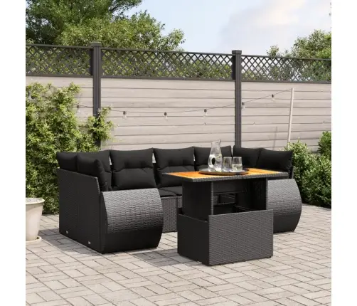 7-Daļīgs Dārza Dīvāna Komplekts Ar Matračiem, Melna Pe Vidaxl 7-Daļīgs Dārza Dīvāna Komplekts Ar Matračiem, Melna Pe Vidaxl