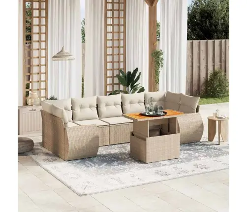 Sofos Komplektas Su Pagalvėlėmis, 8 Dalių, Smėlio, Poliratanas