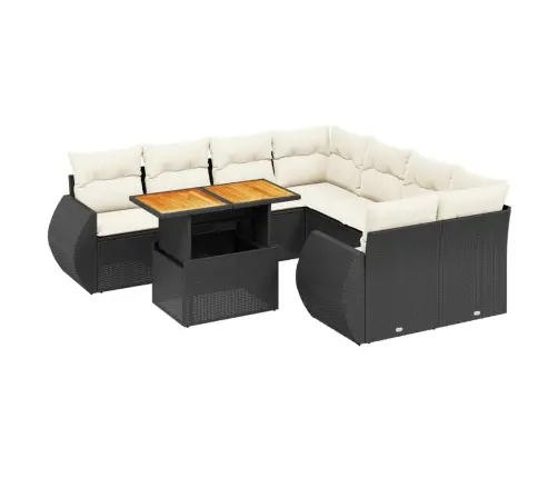 9-Daļīgs Dārza Dīvāna Komplekts, Matrači, Melna Pe Rotangpalma Vidaxl