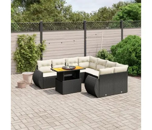 9-Daļīgs Dārza Dīvāna Komplekts, Matrači, Melna Pe Rotangpalma Vidaxl