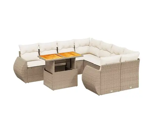 9-Daļīgs Dārza Dīvānu Komplekts, Matrači, Bēša Pe Rotangpalma Vidaxl