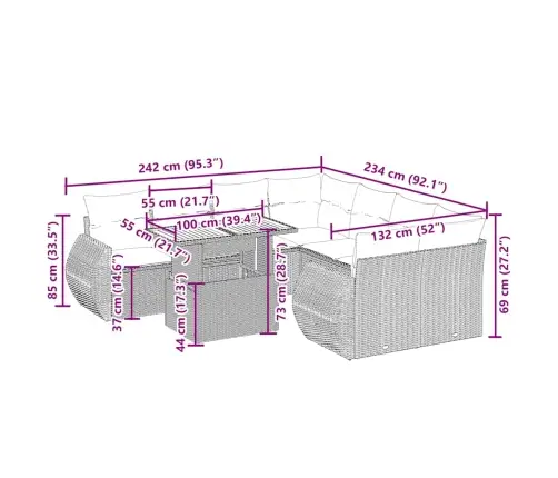 9-Daļīgs Dārza Dīvānu Komplekts, Matrači, Bēša Pe Rotangpalma Vidaxl