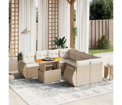 9-Daļīgs Dārza Dīvānu Komplekts, Matrači, Bēša Pe Rotangpalma Vidaxl