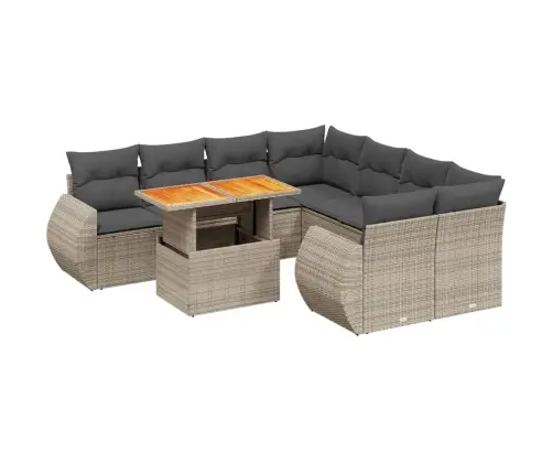 9-Daļīgs Dārza Dīvāna Komplekts Ar Matračiem, Pelēks Pe Pinums Vidaxl