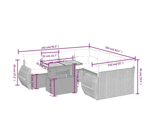 9-Daļīgs Dārza Dīvāna Komplekts Ar Matračiem, Pelēks Pe Pinums Vidaxl