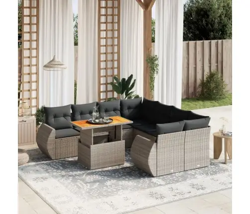 9-Daļīgs Dārza Dīvāna Komplekts Ar Matračiem, Pelēks Pe Pinums Vidaxl