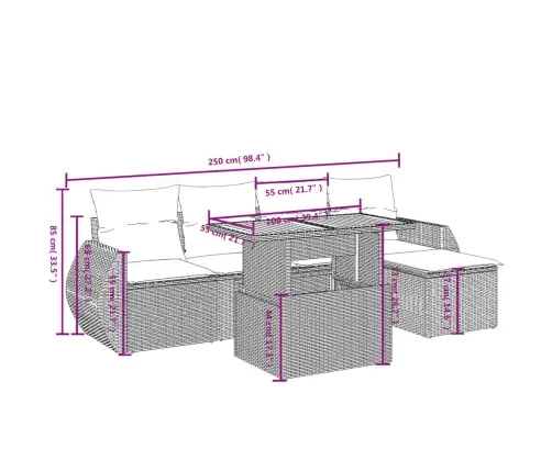 Sofos Komplektas Su Pagalvėlėmis, 6 Dalių, Juodas, Poliratanas