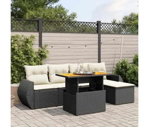 Sofos Komplektas Su Pagalvėlėmis, 6 Dalių, Juodas, Poliratanas