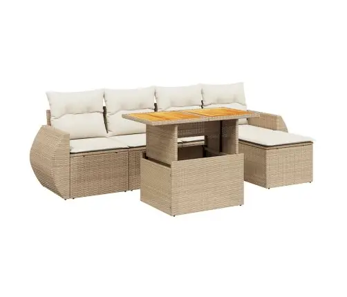 6-Daļīgs Dārza Dīvāna Komplekts, Matrači, Bēša Pe Rotangpalma Vidaxl