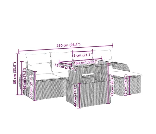 6-Daļīgs Dārza Dīvāna Komplekts, Matrači, Bēša Pe Rotangpalma Vidaxl