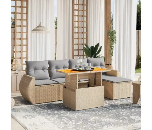 Sofos Komplektas Su Pagalvėlėmis, 6 Dalių, Smėlio, Poliratanas