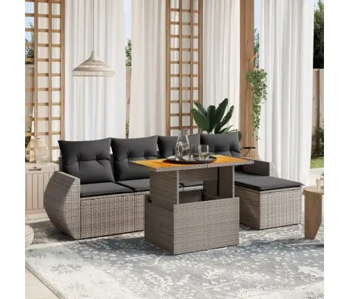 6-Daļīgs Dārza Dīvāna Komplekts Ar Matračiem, Pelēks Pe Pinums Vidaxl