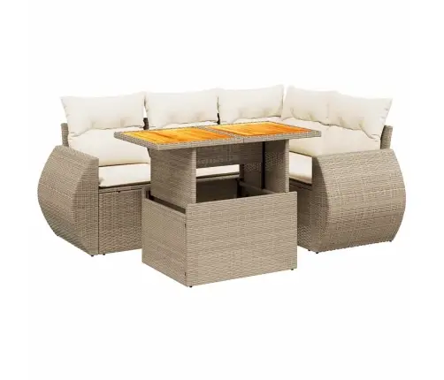 5-Daļīgs Dārza Dīvāna Komplekts, Matrači, Bēša Pe Rotangpalma Vidaxl