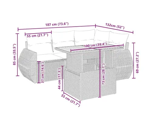 5-Daļīgs Dārza Dīvāna Komplekts, Matrači, Bēša Pe Rotangpalma Vidaxl
