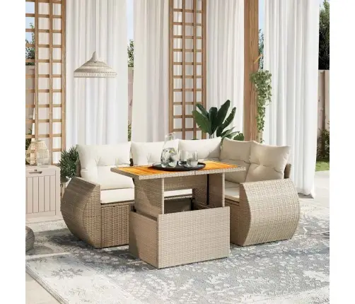 5-Daļīgs Dārza Dīvāna Komplekts, Matrači, Bēša Pe Rotangpalma Vidaxl