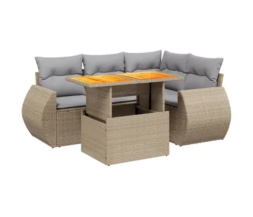 Sofos Komplektas Su Pagalvėlėmis, 5 Dalių, Smėlio, Poliratanas