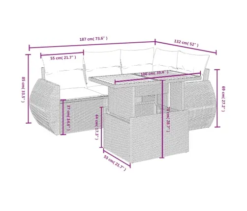 5-Osaline Aiamööblikomplekt Istmepatjadega, Polürotang, Hall