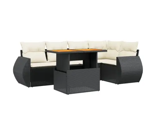 Sofos Komplektas Su Pagalvėlėmis, 6 Dalių, Juodas, Poliratanas