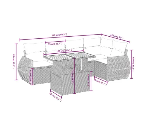 Sofos Komplektas Su Pagalvėlėmis, 6 Dalių, Juodas, Poliratanas